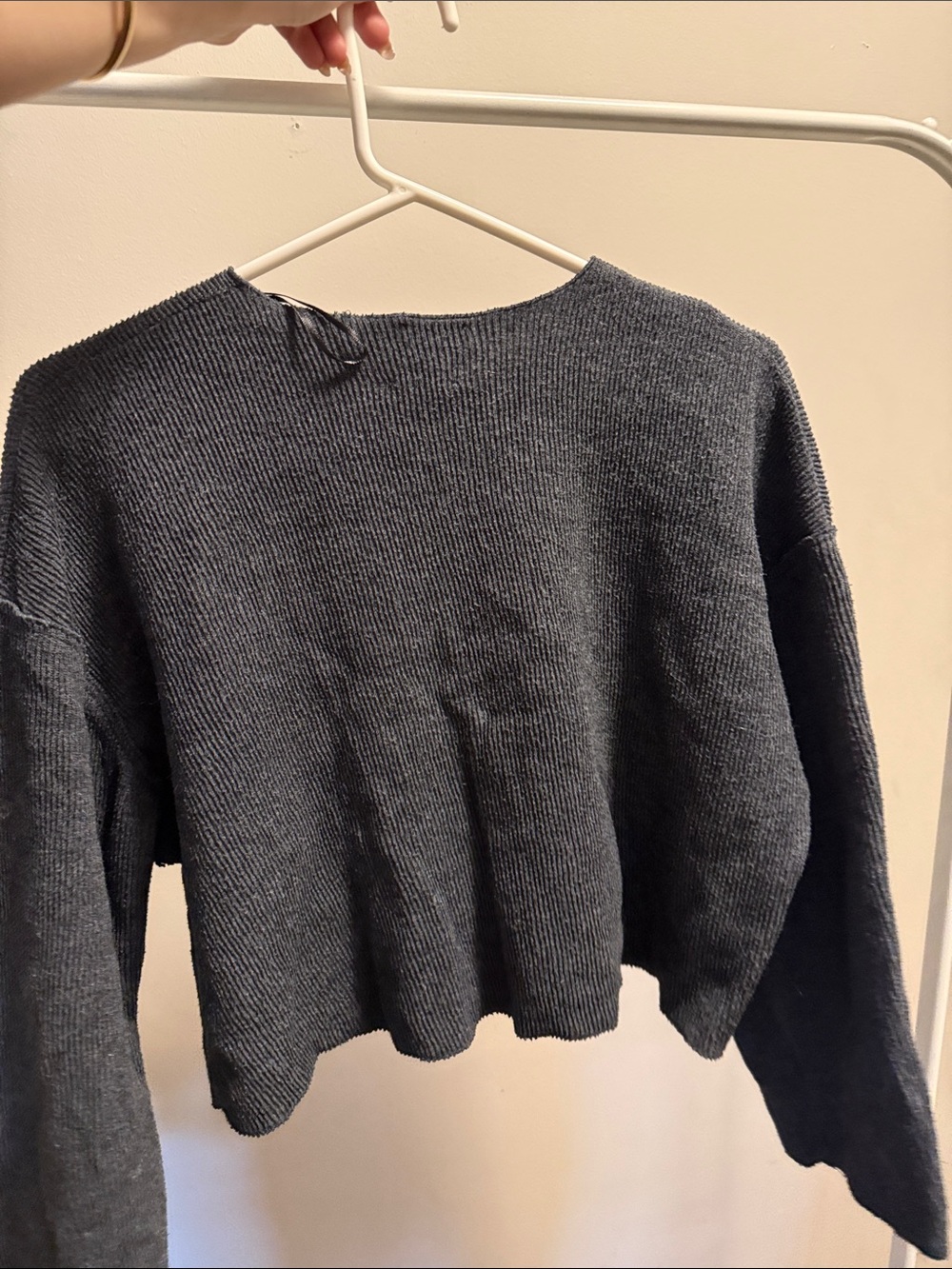 ZARA Dark Gray Ribbed Button-Front Cardigan - Picture 4 of 4